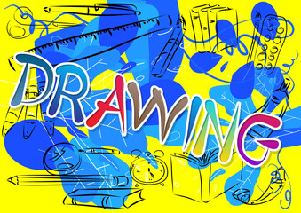 Drawing. Word written with Children's font in cartoon style.