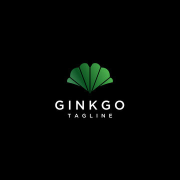 Modern Minimalist Ginkgo Leaf Logo Template. Modern Minimalist Ginkgo Leaf Logo Template in Black Background.