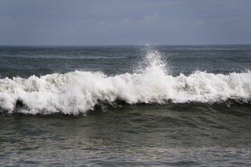 A wave breaks and tumbles to the shore