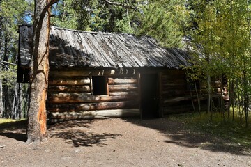 Fototapeta na wymiar An abandoned log cabin in the woods