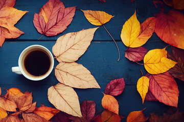 Fototapeta na wymiar Autumn composition. Autumn leaves on wooden background. 3d illustration