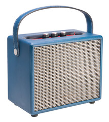 Blue Vintage style wireless speaker isolated on white background, Electric guitar amplifier speaker...