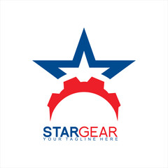 Vector star logo design with gear. Unique logo