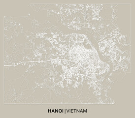 Hanoi (Red River Delta, Vietnam) street map outline for poster, paper cutting.