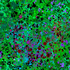 Abstract blurred seamless pattern Multicolored layered blots, splashes; strokes and scribbles on a green background