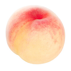 Pink Peach fruit with leaf isolated on white background, Fresh White Peach on White Background PNG file.