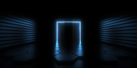 Fototapeta 3D abstract background with neon lights. neon tunnel  .space construction . .3d illustration33 obraz