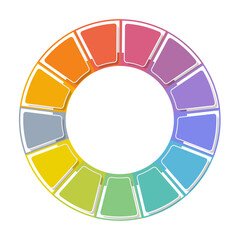 Basic circle infographic with 13 steps, process or options.