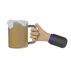 3d hand of a businessman holding a glass of beer