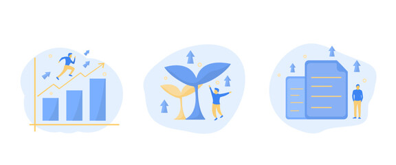 growth business illustration set. Characters Personal finances business concept. Vector illustration