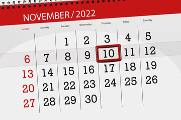 Calendar 2022, deadline, day, month, page, organizer, date, november, thursday, number 10