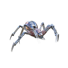 Mechanical Spider Artificial Intelligence. High resolution image isolated on transparent background. 3D Rendering, 3D Illustration, PNG.