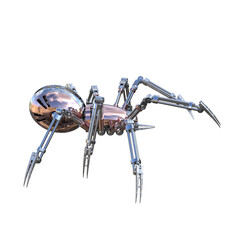 Mechanical Spider Artificial Intelligence. High resolution image isolated on transparent background. 3D Rendering, 3D Illustration, PNG.