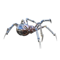 Mechanical Spider Artificial Intelligence. High resolution image isolated on transparent background. 3D Rendering, 3D Illustration, PNG.