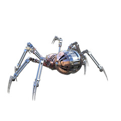 Mechanical Spider Artificial Intelligence. High resolution image isolated on transparent background. 3D Rendering, 3D Illustration, PNG.