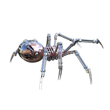 Mechanical Spider Artificial Intelligence. High resolution image isolated on transparent background. 3D Rendering, 3D Illustration, PNG.