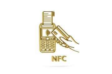 Fototapeta Golden 3d NFC payment icon isolated on white background - 3d render obraz