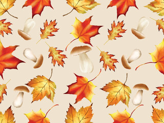 seamless pattern with hand drawn autumn leaves
