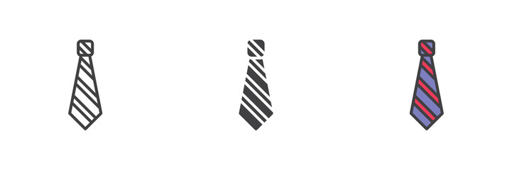 Striped necktie, tie different style icon set