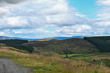 Panoramic view of mountains of the Cairngorms National Park at Grantown-on-Spey, Highland, Scotland