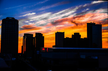 View of Downtown Phoenix, Arizona at sunset.