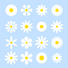 Cute geometric flower icon collection. White daisy sign set