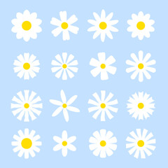 Fototapeta premium Cute geometric flower icon collection. White daisy sign set