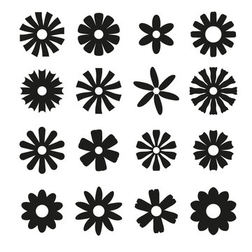 Abstract vector flowers silhouettes isolated. Floral geometric icon set