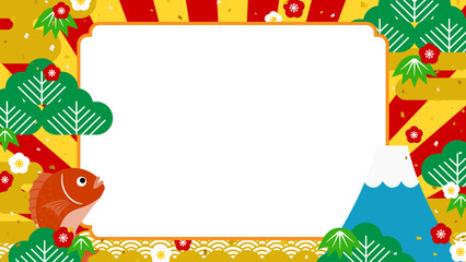 カラフルでポップなおめでたい雰囲気の背景・フレーム素材（横向き16:9）