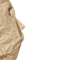 Crumpled brown paper. Texture background. Isolated on white.