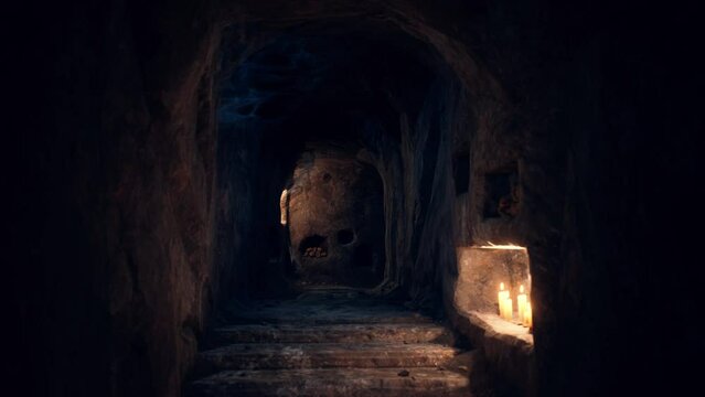 old dark catacombs with candles