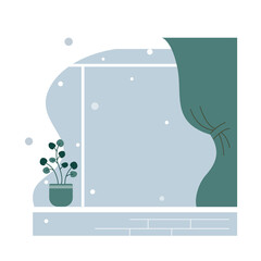 Winter cozy window with a home plant. Vector illustration.