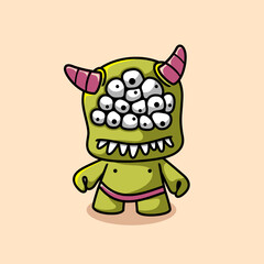 Monster with many eyes Cartoon Illustration. Premium vector. flat cartoon style
