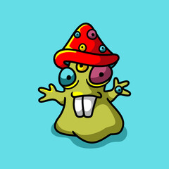 Monster mushroom Cartoon Illustration, funny, fictional Character