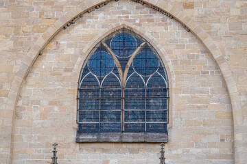 Stained glass windows of the Church of San Juan Bautista. Obanos, Navarra, Spain. Santiago's road.