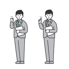 ガッツポーズと人差し指をたてているビジネスマンのセット