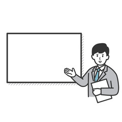 案内、紹介するスーツ姿の男性