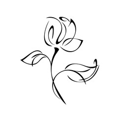 ornament 2465. stylized rosebud on a short stem with leaves. graphic decor