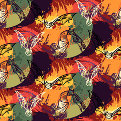 Vector Halloween seamless pattern with hand drawn elements and abstract texture