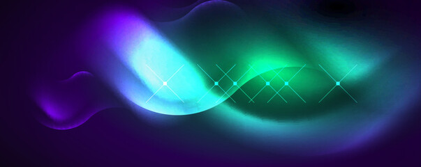 Neon glowing waves, magic energy space light concept, abstract background wallpaper design