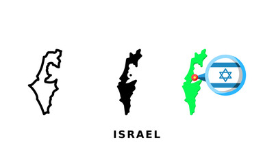 Israel flag and country icon. With outline, glyph and flat styles