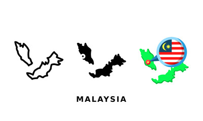 Malaysia flag and country icon. With outline, glyph and flat styles