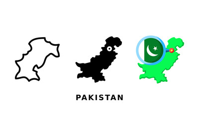 Pakistan flag and country icon. With outline, glyph and flat styles