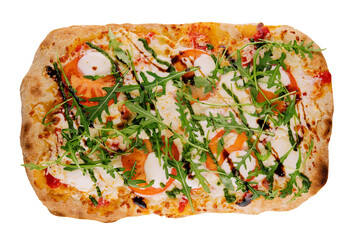 Italian pizza with tomatoes, mozzarella cheese and arugula