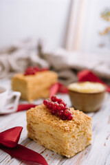 Cake made of thin crispy layers and cream napoleon