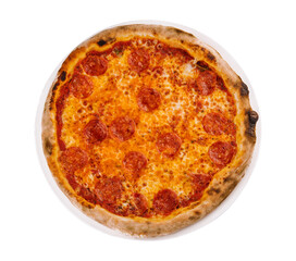top view of hot pepperoni pizza