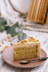 Vegan cake with matcha and pistachio