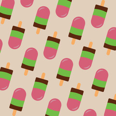 Vector pattern with popsicle ice cream. Simple hand drawn ice cream pattern.