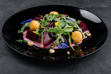 beetroot salad with arugula and cheese balls