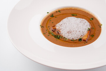 Wild mushroom italian cream soup isolated